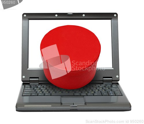 Image of laptop with red box gift
