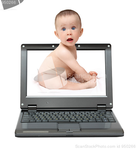 Image of laptop with cute baby