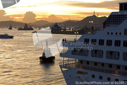 Image of Photo of Cruise Ship at sunset 