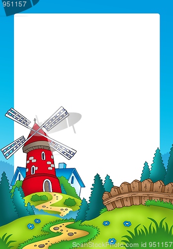 Image of Frame with landscape and red mill