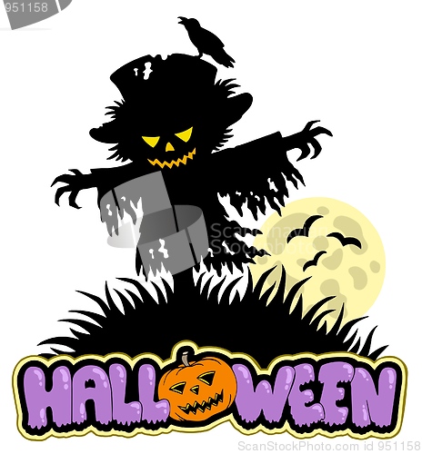 Image of Halloween scarecrow with full moon