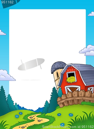 Image of Frame with landscape and barn