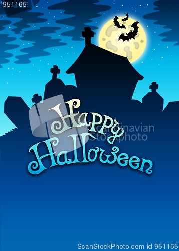 Image of Happy Halloween sign with cemetery