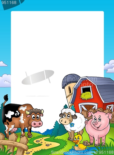 Image of Frame with barn and farm animals