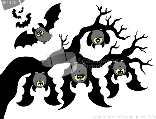 Image of Cartoon bats hanging on branch