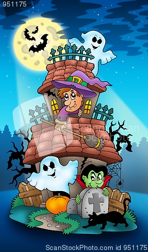 Image of House with Halloween characters