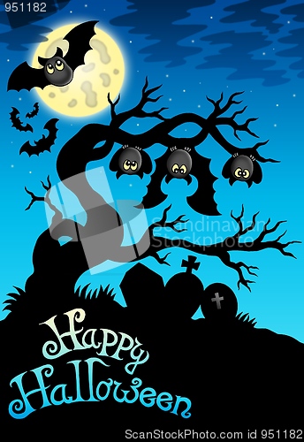 Image of Happy Halloween sign with bats