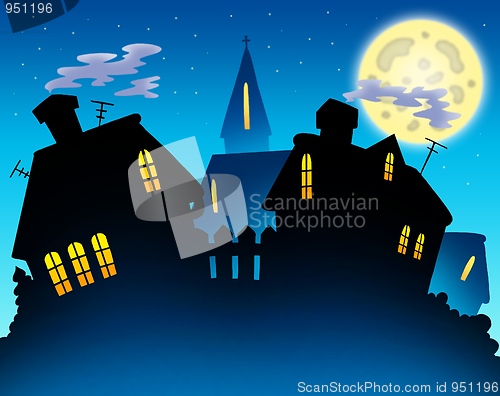 Image of Village skyline night silhouette