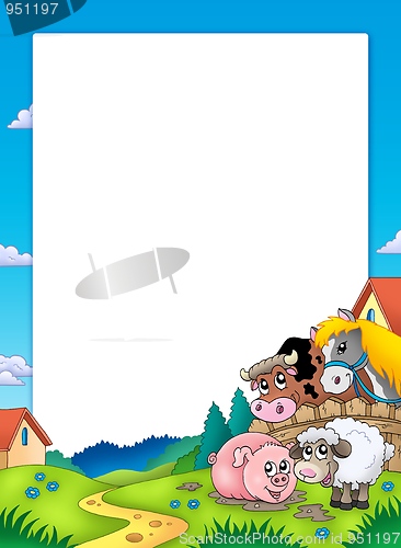 Image of Frame with landscape and animals