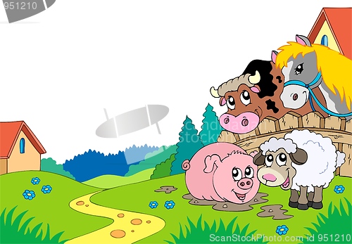 Image of Country landscape with farm animals