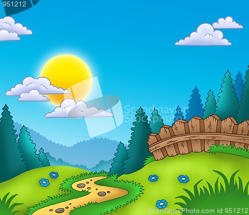 Image of Country landscape with Sun