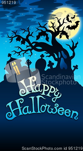 Image of Happy Halloween sign with tree