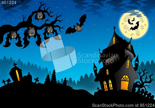 Image of Halloween landscape with mansion