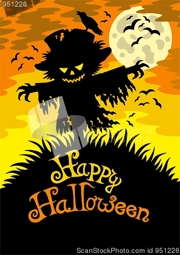 Image of Happy Halloween sign with scarecrow