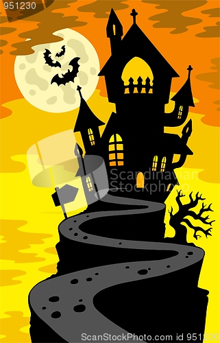 Image of Haunted house silhouette on hill