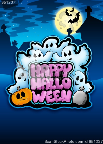 Image of Happy Halloween sign with ghosts