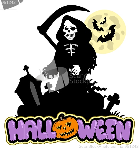 Image of Grim reaper with Halloween sign