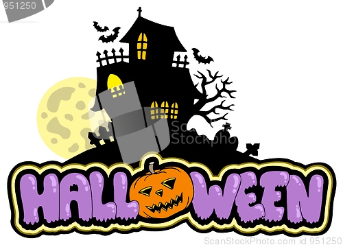 Image of Halloween sign with haunted house