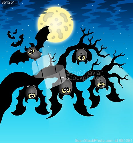 Image of Cartoon bats with full moon