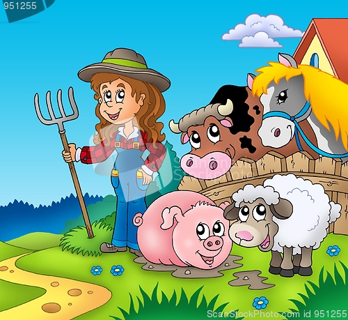 Image of Country girl with farm animals