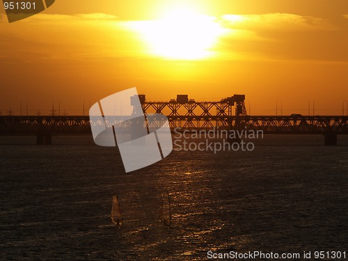 Image of Dnipropetrovsk sunset over bridge