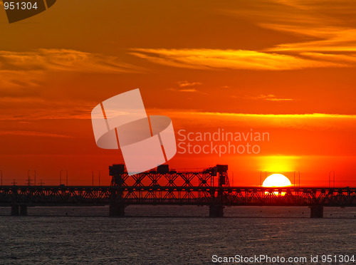 Image of Dnipropetrovsk sunset over bridge