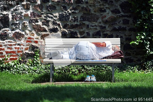 Image of Man sleeping on bench