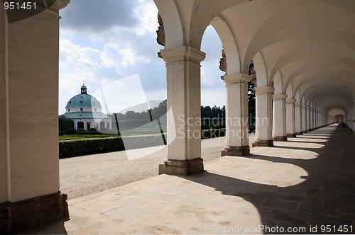 Image of Colonnade in flower garden Kromeriz, Czech Republic