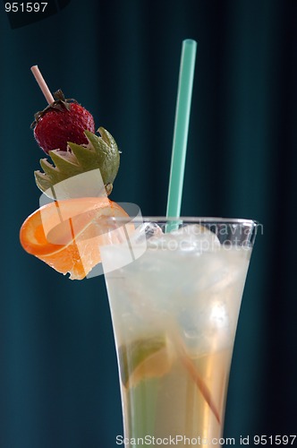 Image of Coctail with ice and straw in glass