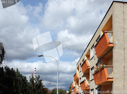 Image of Detail of orange and yellow prefab house