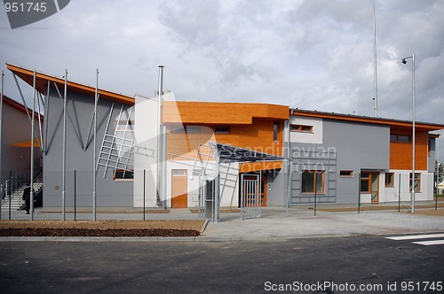 Image of Modern building with wooden facade