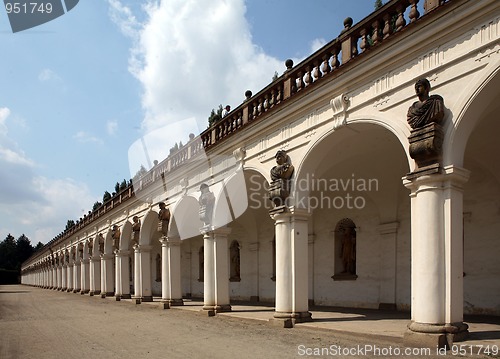 Image of Colonnade in flower garden Kromeriz, Czech Republic