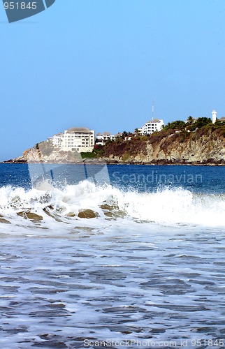 Image of Light house and hotels over the sea in Puerto Escondido