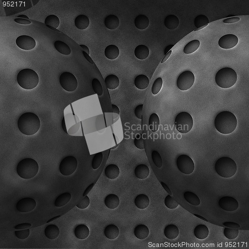 Image of Illustration of iron gray metal spheres with holes