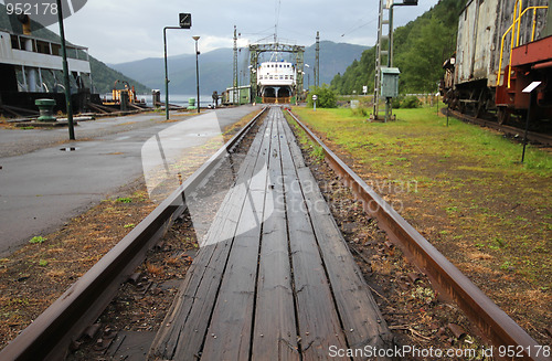 Image of Ferry at the end of a railroad track