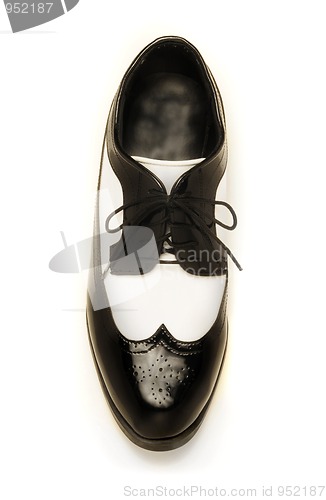 Image of Two-tone black and white patent leather men's shoe