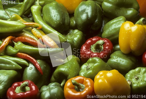 Image of Mixed multicolored Bell and Chili peppers