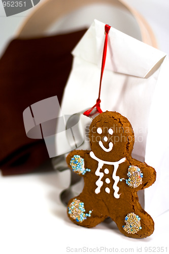 Image of gingerbread man and gift bag 