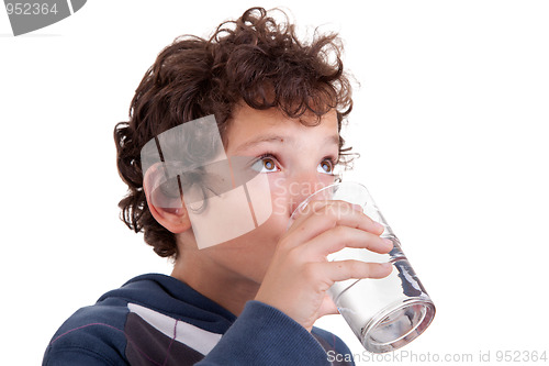 Image of cute boy drinking  water