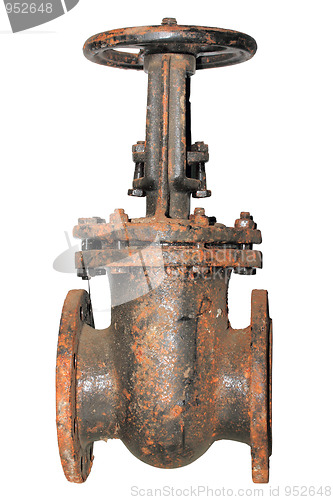 Image of Single very rusted valve of outdoor pipeline