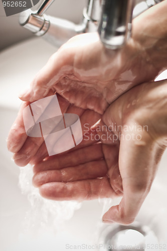 Image of Washing hands under tap