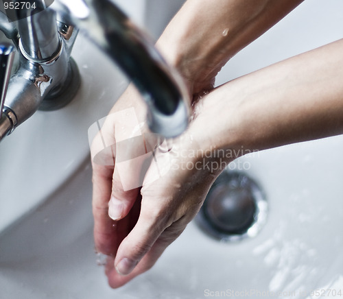 Image of Washing hands under tap