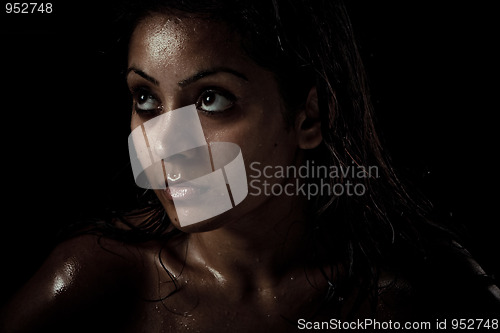 Image of Portrait of beautiful young woman with wet face