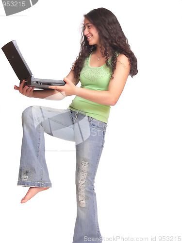 Image of Happy girl with laptop.