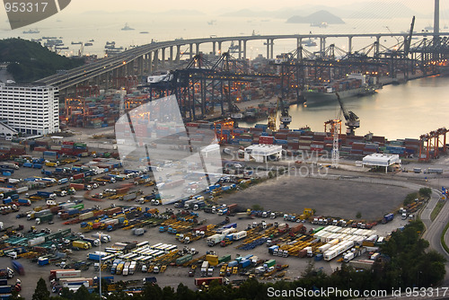 Image of hong kong containers dock and bridge