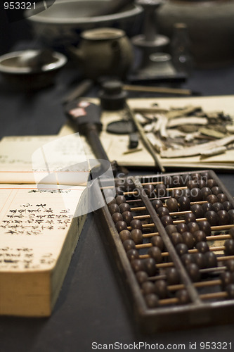 Image of abacus and book on the table 