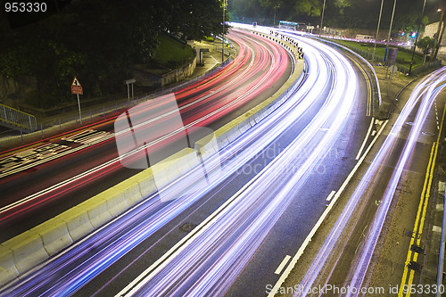 Image of Modern Urban City with Freeway Traffic at Night