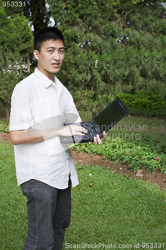 Image of Young man use a notebook 