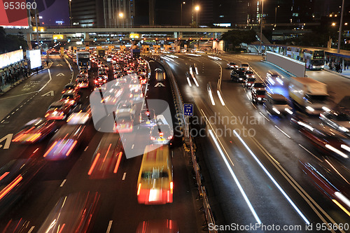 Image of Traffic jam in Hong Kong at night