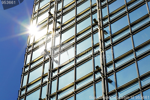 Image of modern business building exterior with sun light